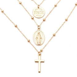 Bohemian Holy Cross and Virgin Mary Multi Layered Necklace